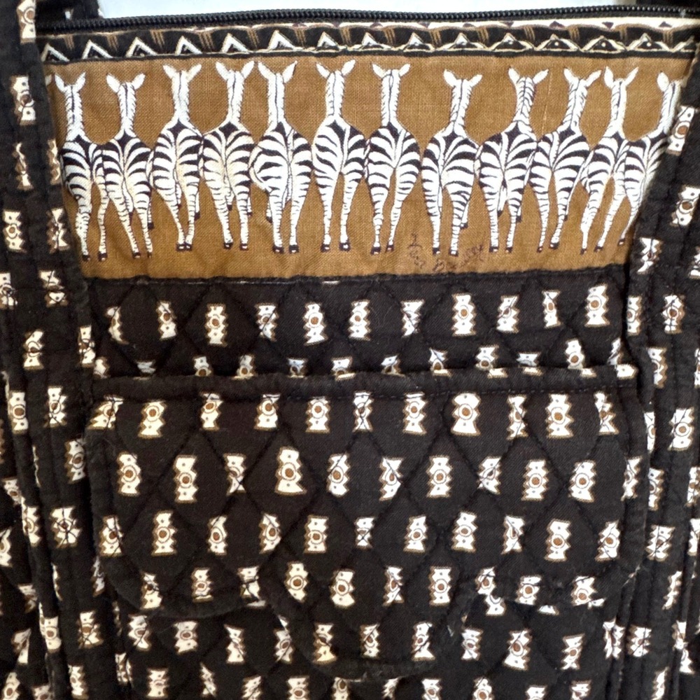 Vera Bradley Safari Sunset Quilted Cotton Zebra Print Tote Shoulder Bag Black - Picture 3 of 6